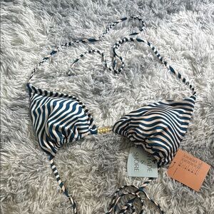 Shade & Shore Blue and White Striped Bikini Top